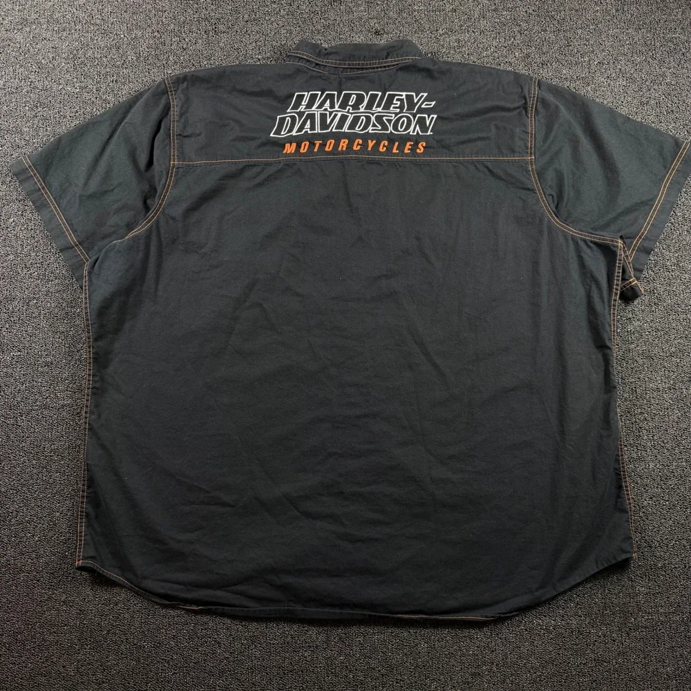 Harley-Davidson Racing Mechanic Shirt Men 5XL Button Short Sleeve Spellout Patch